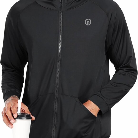 Men's Black Full-Zip Hooded Athletic Jacket, Medium, Lightweight, Breathable, Ve - Picture 4 of 6